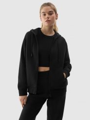 4F Bluza dresowa rozpinana z kapturem damska - czarna M. Czarne bluzy 4f, l, bez wzorów, z bawełny, sportowe, bez ramiączek, z kapturem. W wyprzedaży za 79.99 zł.