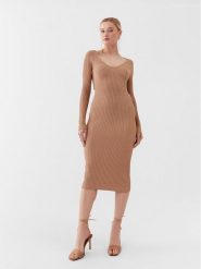 Guess Sukienka dzianinowa W3YK21 Z2U00 Beżowy Slim Fit. Brązowe sukienki Guess, m, z aplikacjami, z dzianiny, bez kołnierzyka, bez ramiączek. Za 289.99 zł.