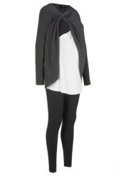 Wygodny zestaw z bluzką do karmienia i legginsami (komplet 2-cz.). Czarne kombinezony bonprix, bez wzorów, bez kołnierzyka, bez ramiączek. Za 189.99 zł.
