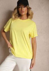 Żółty Bawełniany Basicowy T-shirt Lorseli. Żółte t-shirty Renee, bez wzorów, z bawełny, eleganckie, bez kołnierzyka, bez ramiączek. W wyprzedaży za 39.99 zł.