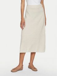 Vila Spódnica midi Olina 14098891 Beżowy Regular Fit. Brązowe spódnice Vila, l, bez wzorów, z syntetyku, midi. Za 69.99 zł.