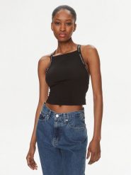 Calvin Klein Jeans Top Logo J20J223110 Czarny Slim Fit. Czarne topy Calvin Klein Jeans, xxl, bez wzorów, z bawełny, bez kołnierzyka, bez ramiączek. Za 79.99 zł.