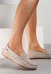 Jasnobeżowe Mokasyny Ianthochis. Brązowe mokasyny Renee, bez wzorów, ze skóry. Za 99.99 zł.