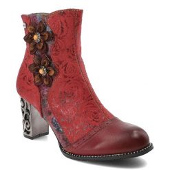 Czerwone Botki Laura Vita Eleganckie Obuwie Damskie Premium. Czerwone botki LAURA VITA, z aplikacjami, ze skóry, eleganckie, bez obcasa, na obcasie, bez zapięcia. Za 369.00 zł.