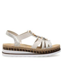 Sandały Rieker. Szare sandały Rieker, bez wzorów, bez obcasa, na płaskiej podeszwie, bez zapięcia. Za 329.99 zł.