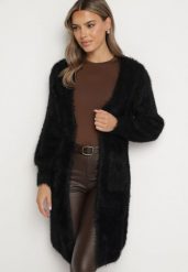 Czarny Niezapinany Kardigan z Wełną i Wsuwanymi Kieszeniami Riabelle. Czarne swetry Born2be, bez wzorów, z jeansu, eleganckie, bez ramiączek. W wyprzedaży za 93.49 zł.