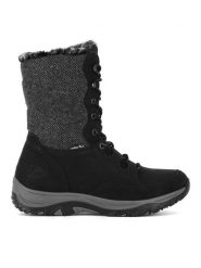 Rieker Botki M9643-01 Czarny. Czarne botki Rieker, bez wzorów, bez obcasa, na płaskiej podeszwie, bez zapięcia. Za 299.99 zł.