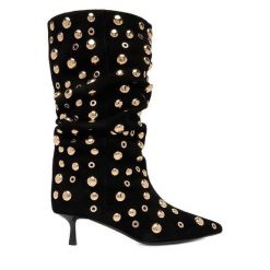 Botki Eva Minge. Czarne botki Eva Minge, bez wzorów, bez obcasa, na szpilce, bez zapięcia. Za 429.99 zł.