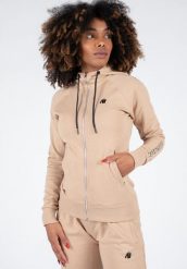Marion Bluza z kapturem zapinana na suwak - Beżowy. Brązowe bluzy GORILLA WEAR, s, bez wzorów, z bawełny, z kapturem, na fitness i siłownię. Za 224.00 zł.