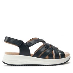 Sandały Caprice. Niebieskie sandały Caprice, bez wzorów, bez obcasa, na płaskiej podeszwie, bez zapięcia. Za 339.99 zł.