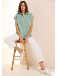 Cecil Lniana bluzka w kolorze jasnozielonym rozmiar: XL. Zielone bluzki Cecil, xl, bez wzorów, ze lnu, bez kołnierzyka, bez ramiączek. Za 104.89 zł.