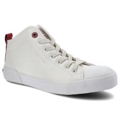 Białe Trampki Cross Jeans Damskie Stylowe Buty. Białe trampki Cross Jeans, z aplikacjami, z jeansu, eleganckie, bez zapięcia. Za 99.99 zł.