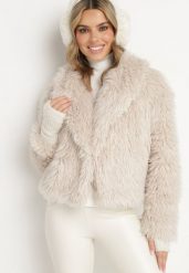Beżowa Kurtka Futrzana o Krótkim Kroju z Szerokim Kołnierzem Riveti. Brązowe kurtki Born2be, m, bez wzorów, z futra, eleganckie, bez kaptura. W wyprzedaży za 230.99 zł.
