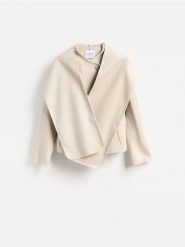 Flauszowa kurtka z wełną - złamana biel. Kurtki Reserved, l, bez wzorów, z tkaniny, bez kaptura. Za 359.99 zł.