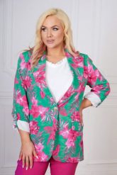 Zielona marynarka Carmen w amarantowe liście PLUS SIZE XXL WIOSNA. Czerwone marynarki i żakiety Moda Size Plus Iwanek, plus size, bez wzorów, z elastanu, biznesowe, bez ramiączek. Za 289.90 zł.