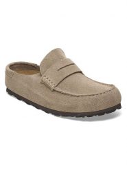 Birkenstock Skórzane klapki "Naples" w kolorze szarobrązowym rozmiar: 40. Brązowe klapki Birkenstock, bez wzorów, klasyczne, bez obcasa, bez zapięcia. Za 602.95 zł.