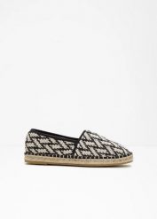 Espadryle z efektem rafii. Czarne baleriny bonprix, bez wzorów, bez obcasa, bez zapięcia. Za 114.99 zł.