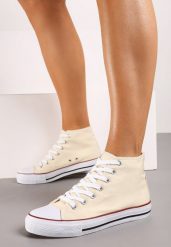 Jasnobeżowe Klasyczne Trampki za Kostkę ze Sznurowaniem Hulagia. Brązowe trampki Born2be, bez wzorów, z jeansu, klasyczne, za kostkę, bez zapięcia. Za 19.99 zł.