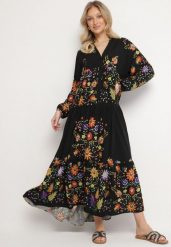 Czarna Wiskozowa Sukienka o Rozkloszowanym Kroju w Kwiaty Cleolia. Czarne sukienki Born2be, na co dzień, l, bez wzorów, z wiskozy, eleganckie, bez kołnierzyka, bez ramiączek, maxi, rozkloszowane. W wyprzedaży za 84.99 zł.