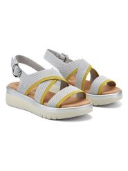 Freyling Sandały w kolorze szaro-limonkowym rozmiar: 40. Szare sandały Freyling, bez wzorów, klasyczne, z otwartym noskiem, bez obcasa, na koturnie, bez zapięcia. Za 110.95 zł.