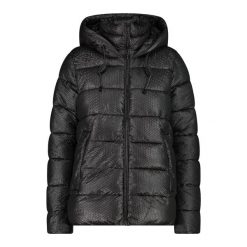 Kurtka puchowa z kapturem z efektem 3D dla kobiet CMP. Czarne kurtki CMP, bez wzorów, z puchu, z kapturem. W wyprzedaży za 754.50 zł.