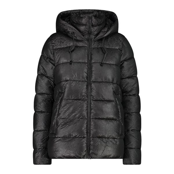 Kurtka puchowa z kapturem z efektem 3D dla kobiet CMP. Czarne kurtki CMP, bez wzorów, z puchu, z kapturem. W wyprzedaży za 754.50 zł.