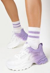 Biało-Fioletowe Sneakersy Ombre na Płaskiej Podeszwie ze Żłobieniami Jofiello. Białe buty sportowe lifestyle Born2be, na jesień, bez wzorów, sportowe, z okrągłym noskiem, przed kostkę, bez zapięcia. W wyprzedaży za 111.99 zł.