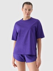4F T-shirt oversize gładki damski - fioletowy XL. Fioletowe t-shirty 4f, xl, bez wzorów, z bawełny, klasyczne, bez kołnierzyka, bez ramiączek. W wyprzedaży za 29.99 zł.