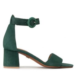 Sandały Maciejka. Zielone sandały Maciejka, bez wzorów, bez obcasa, na słupku, bez zapięcia. Za 229.99 zł.