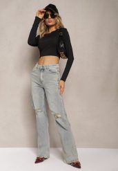 Jasnoniebieskie Jeansy z Bawełny o Szerokim Kroju Wykończone Dziurami Navilores. Niebieskie jeansy Renee, l, bez wzorów, z bawełny. W wyprzedaży za 67.99 zł.
