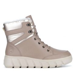 Botki Rieker. Brązowe botki Rieker, bez wzorów, bez obcasa, na płaskiej podeszwie, bez zapięcia. Za 339.99 zł.