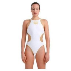 Damski kostium kąpielowy 1-częściowy Arena Biglogo. Białe stroje jednoczęściowe Arena, bez wzorów, sportowe. Za 292.00 zł.