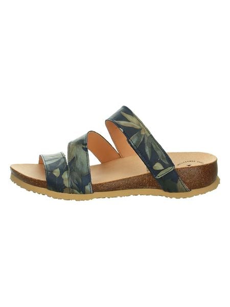 Think! Skórzane klapki "Julia" w kolorze granatowo-zielonym rozmiar: 39. Niebieskie klapki Think!, bez wzorów, klasyczne, z otwartym noskiem, bez obcasa, bez zapięcia. Za 231.95 zł.