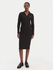 Calvin Klein Jeans Sukienka dzianinowa LV047E202G Czarny Slim Fit. Czarne sukienki Calvin Klein Jeans, xs, bez wzorów, z bawełny, bez kołnierzyka, bez ramiączek. Za 529.99 zł.