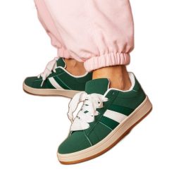 Zielone sneakersy trampki damskie sportowe. Zielone trampki bez wzorów, z materiału, eleganckie, bez zapięcia. Za 92.85 zł.