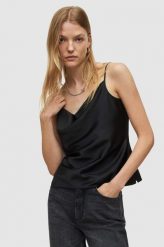 AllSaints bluzka kolor czarny. Czarne bluzki AllSaints, bez wzorów, z satyny, bez kołnierzyka, bez ramiączek. W wyprzedaży za 306.99 zł.
