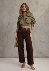 Ciemnobrązowe Szerokie Jeansy High Waist z Bawełny Physossia. Brązowe jeansy Renee, l, bez wzorów, z bawełny, klasyczne, z podwyższonym stanem, długie. Za 129.99 zł.