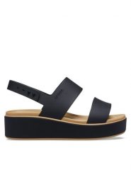 Crocs Sandały Brooklyn Matte Wrap Low Wedge 211802 Czarny. Czarne sandały Crocs, bez wzorów, z tworzywa sztucznego, bez obcasa, na płaskiej podeszwie, bez zapięcia. Za 259.99 zł.