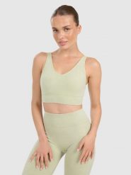 4F Biustonosz do jogi i pilatesu ze średnim wsparciem damski - zielony XS/S. Zielone biustonosze sportowe 4f, bez wzorów, z gumy, do biegania. Za 119.99 zł.
