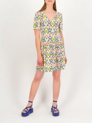 Blutsgeschwister Sukienka "Summer Ease Cache" w kolorze białym ze wzorem rozmiar: XL. Białe sukienki Blutsgeschwister, na co dzień, s, bez wzorów, z wiskozy, klasyczne, bez kołnierzyka, bez ramiączek, mini, proste. Za 180.49 zł.