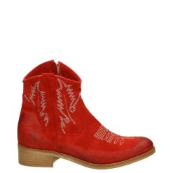 ZAMSZOWE BOTKI Z HAFTEM AN6 CROSTA ROSSO. Botki Venezia, bez wzorów, ze skóry, bez obcasa, bez zapięcia. Za 329.00 zł.