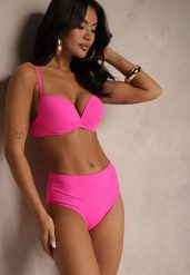 Fuksjowe Basicowe Bikini Biustonosz i Majtki Figi Natonea. Czerwone bikini Renee, bez wzorów, klasyczne. W wyprzedaży za 63.99 zł.