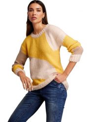 Heine Sweter w kolorze beżowo-żółtym rozmiar: 42. Brązowe swetry Heine, bez wzorów, bez ramiączek. Za 100.75 zł.