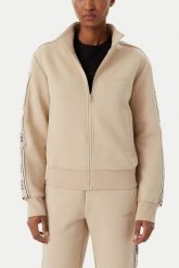 GUESS Beżowa damska bluza rozpinana z lampasami Britney, Rozmiar XS. Brązowe bluzy Guess, xs, z aplikacjami, bez kaptura. Za 489.99 zł.