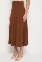 Brązowa Gładka Spódnica Maxi z Gumką w Pasie i Klamrą Orirsa. Brązowe spódnice Born2be, s, bez wzorów, eleganckie, maxi, rozkloszowane. W wyprzedaży za 55.24 zł.