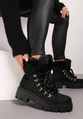 Czarne Traperki z Futerkiem na Grubej Podeszwie Tairene. Czarne traperki Renee, bez wzorów, z jeansu, klasyczne, bez obcasa, bez zapięcia. Za 129.99 zł.