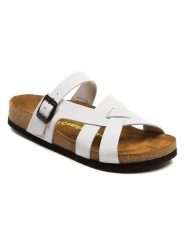 Comfortfusse Skórzane klapki w kolorze białym rozmiar: 40. Białe klapki Comfortfüße, bez wzorów, klasyczne, z otwartym noskiem, bez obcasa, bez zapięcia. Za 227.31 zł.