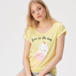 Dwuczęściowa piżama z nadrukiem - Żółty. Piżamy marki Sinsay. Za 39.99 zł.