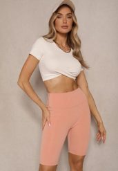 Pomarańczowe Szorty Kolarki High Waist Ellisovia. Brązowe szorty Renee, bez wzorów, eleganckie. W wyprzedaży za 23.99 zł.