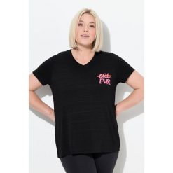 Damskie Bluzka funkcyjna wycięcia dekolt w serek rękaw 1/2 z recyklingu. Czarne t-shirty sportowe Ulla Popken, plus size, bez wzorów, z elastanu, bez ramiączek. Za 199.99 zł.